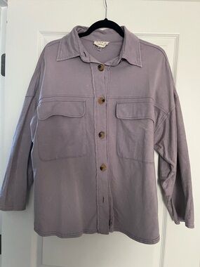 Light Lavender Button-Front Shirt Jacket